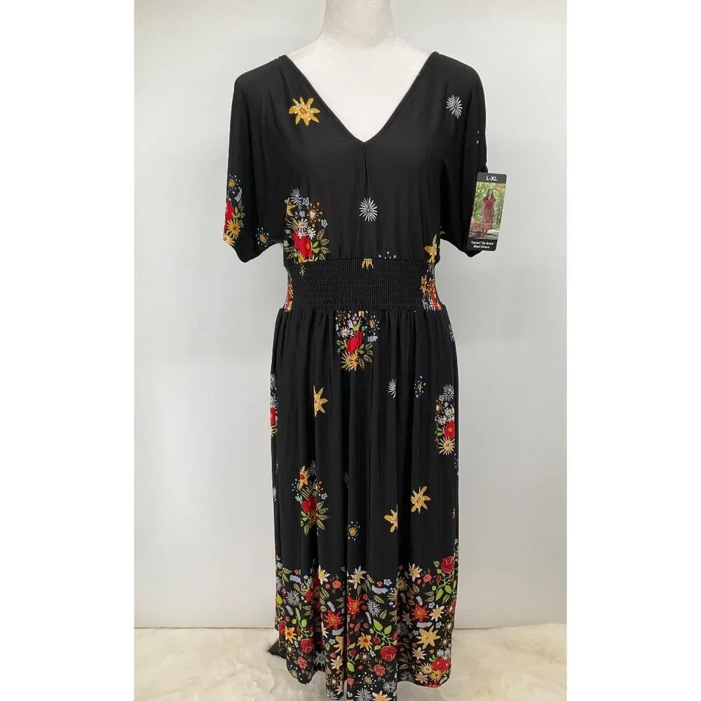 Lildy New Size L/XL Tassel Tie Back Maxi Dress Black Floral Boho - Picture 2 of 10